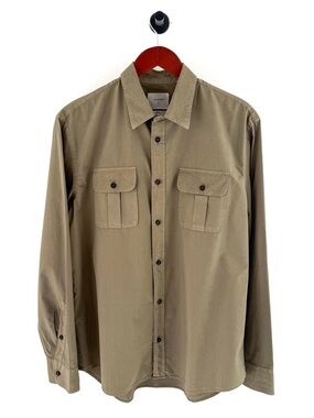 Billy Reid Military Double Pocket Button-Up Shirt Classic Olive Size L Men's